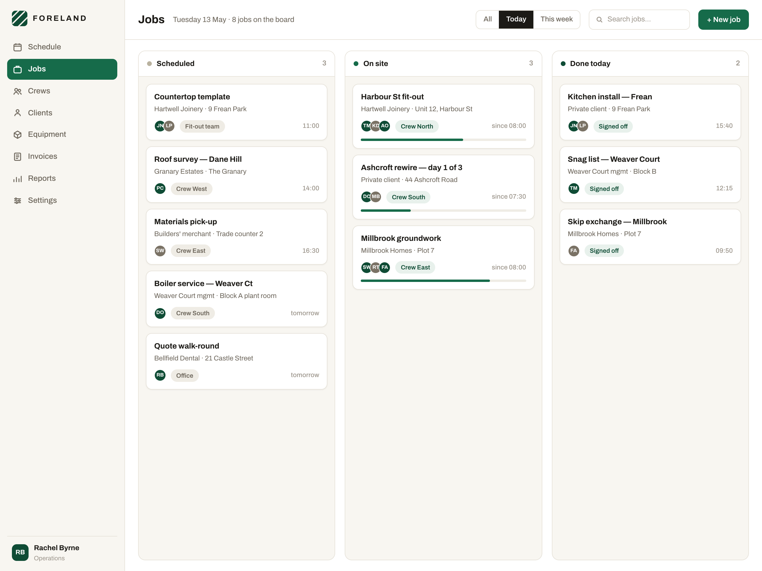 Example jobs board screen